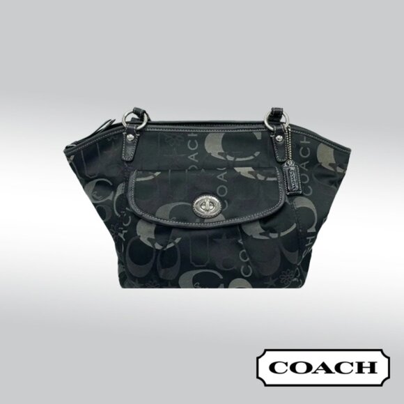 Coach Leah Black and Silver Signature Turnlock Satchel - Picture 1 of 14